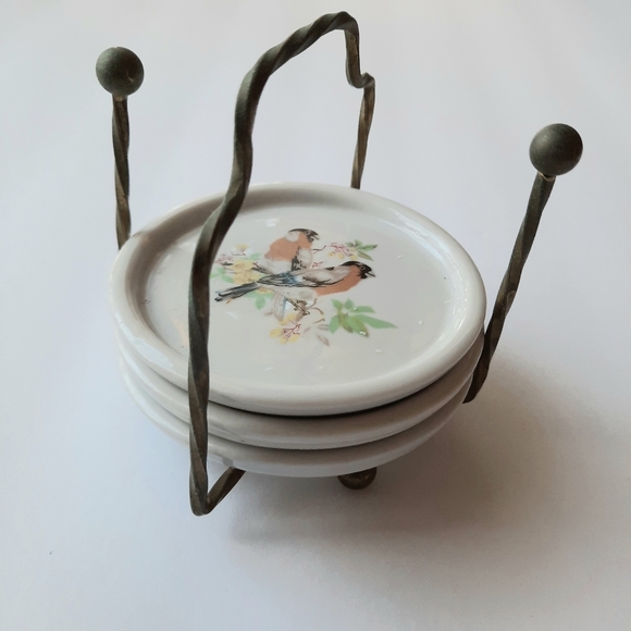 Vintage Interpur of Taiwan set of 3 porcelain bird coasters 3.5" - Picture 5 of 5